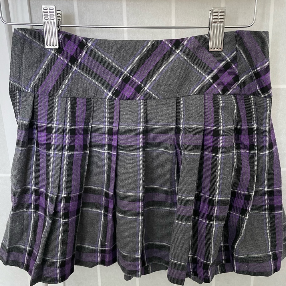 BCX Girls Prep School Plaid Skirt, purple gray, size 10.